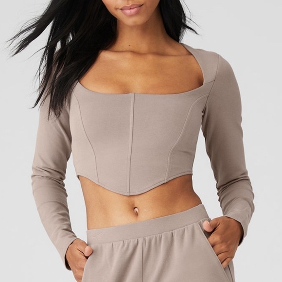 ALO Yoga Tops - ALO Yoga Soft Sculpt Long Sleeve Corset Crop Top Taupe Sz L